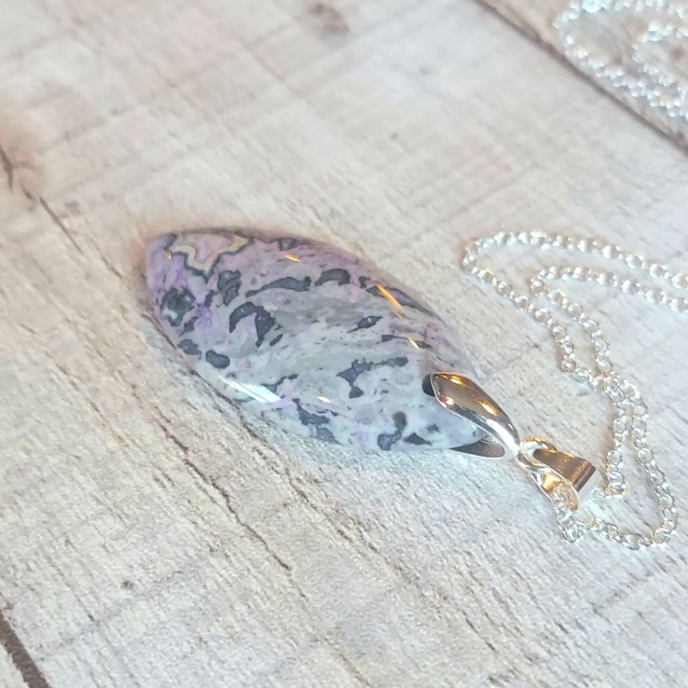 Purple Crazy Lace Agate Necklace Gemstone Pendant Crystal - Picture 4 of 6